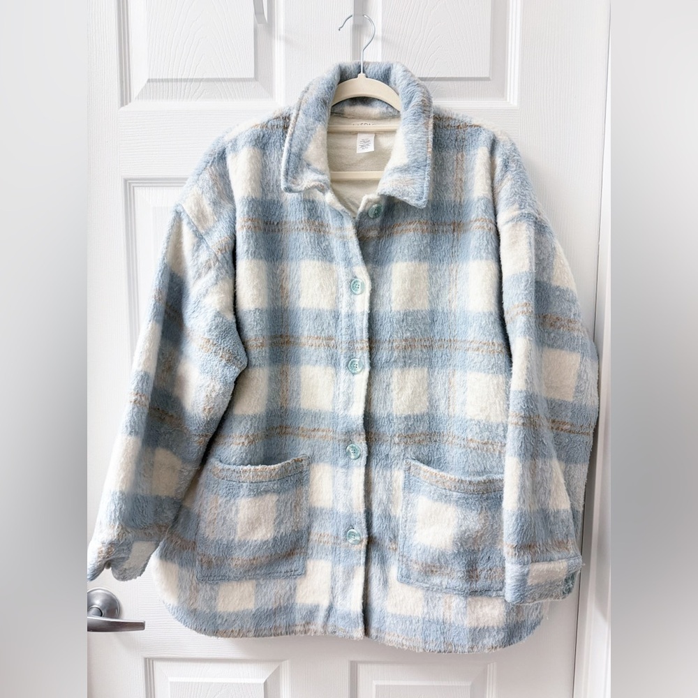 L-Space Seaside Plaid Button-Up Jacket